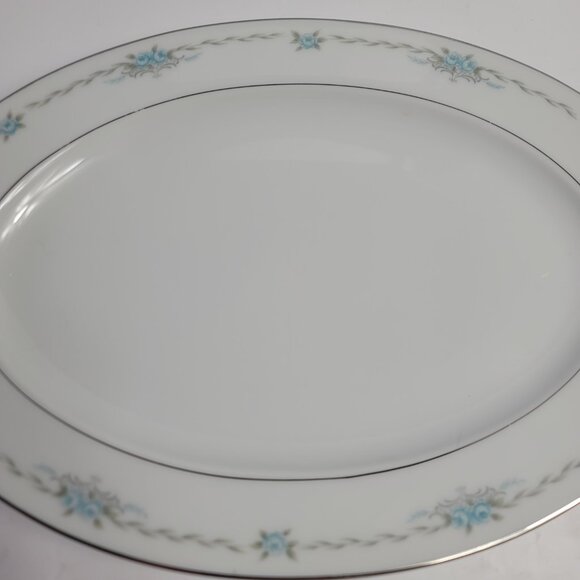 Style House Corsage Serving Platter White with Blue Roses 12 Inch - Picture 3 of 16